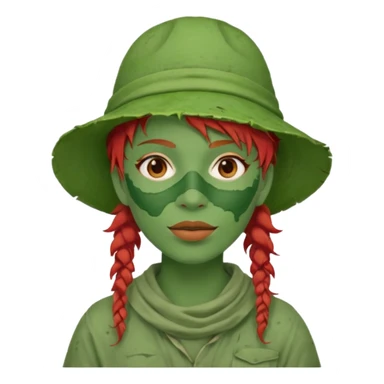 messy green full face green clay mask and tourist hat red hair  sticker