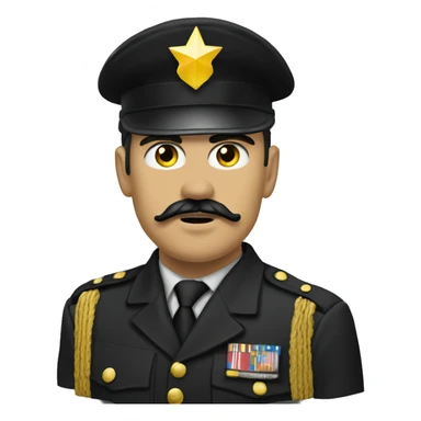 a soldier with a black helmet featuring a yellow lightning bolt insignia. The soldier has a sharp, angular face with a mustache, wearing a dark military uniform with epaulets on the shoulders, with witeskin sticker