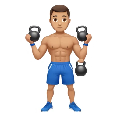 fit man with blue shorts holding kettlebell sticker