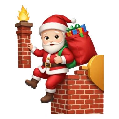 baby Santa Claus is carrying a bag of presents and climbing down the chimney. sticker