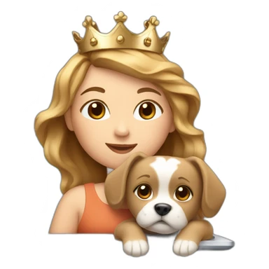 girl with blue eyes and light brown hair. With a crown and a dog and a laptop. sticker