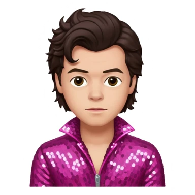 Harry Styles from One Direction with light skin, dark brown hair, dark pink sequin outfit sticker