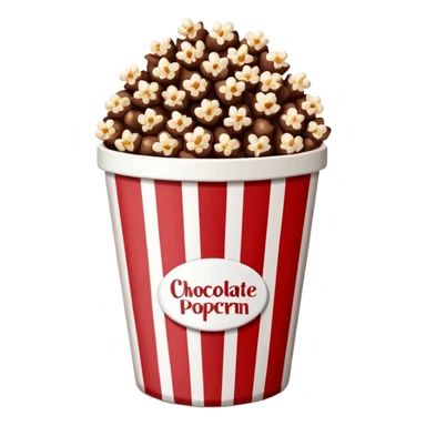 Chocolate popcorn in a paper jar with red and white vertical lineso sticker