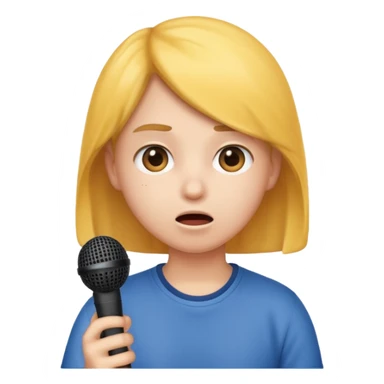 emoji student nervous afraid to speak, shy face, microphone crossed, white background sticker