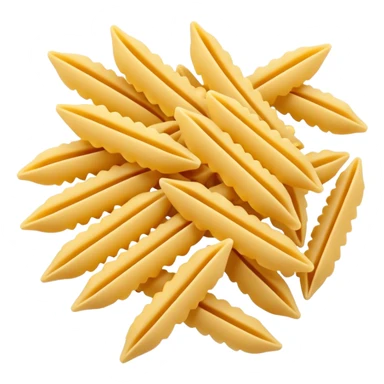 uncooked pasta, 3 to 5 pieces, penne, fusilli, or farfalle, pale yellow to golden beige, smooth matte texture, dry and clean, 3D clean style, optimized for emoji size sticker