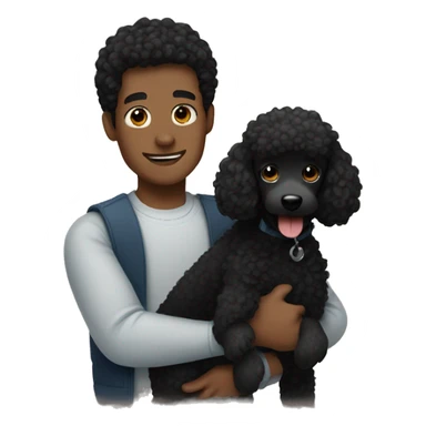 Black haired guy hugs black poodle dog  sticker