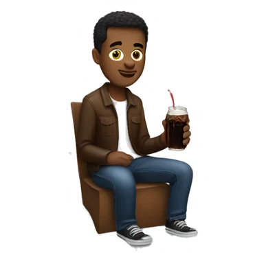 man sitting down with a root beer and on his iPhone  sticker