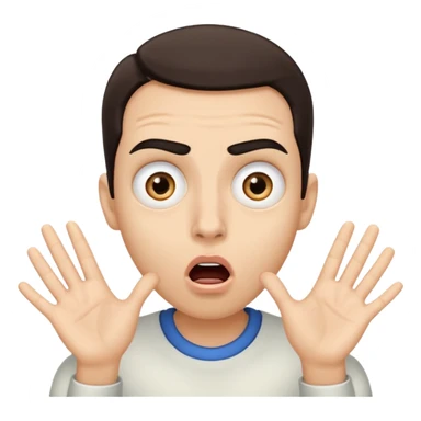 a shocked face, with their mouth and eyes are wide open, eyebrows  raised, and palms against his cheeks. sticker