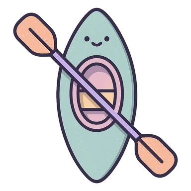 cute rowing kayak with paddle, top view, more emphasis on the paddle, detailed shading, thin clean outlines, soft rounded features, pastel palette #98B5BC #B5B3C1 #C9A3C9 #E4C0CA #F7DCD1 #F7C0AA, Japanese pop art, sticker look, highly detailed, vector clarity, soft lighting, subtle shadows, transparent background sticker