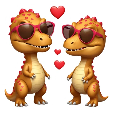 2 t-rex wearing sunglasses in love with hearts sticker
