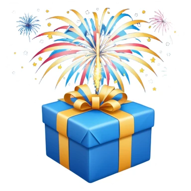 blue white present with fireworks sticker