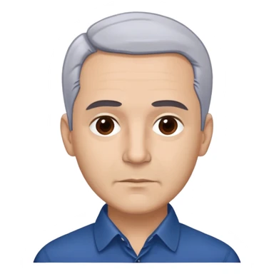 Puerto Rican actor René Monclova with light skin, round face, broad cheekbones. Lively dark brown eyes, thick straight eyebrows. Short silvery gray hair with receding hairline. Professional demeanor. Wearing a dark blue collared shirt. sticker