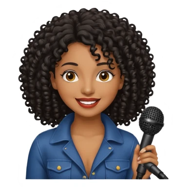 brown skin woman, curly black hair, singer, hold micro sticker