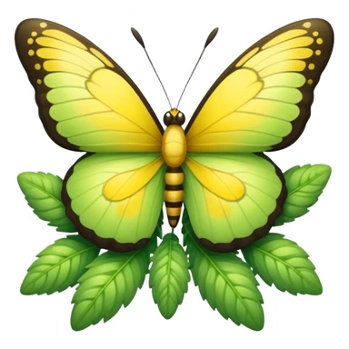 A fluffy bush with soft light-green foliage and a small butterfly sticker