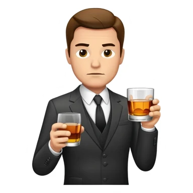 businessman in suit holding a glass of whiskey, looking tired sticker