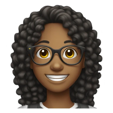smiling black teenager girl with long black curly hair and round glasses sticker