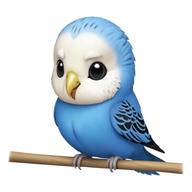 cinematic-cute-blue-budgie-portrait-emoji,-head-tilted-playfully-and-inquisitively,-featuring-a-brilliant-blue-feathered-fur-and white and black feathered face-with-a-natural-sheen,-round,-sparkling-dark-eyes-filled-with-curiosity,-simplified-yet-irresistibly-adorable sticker