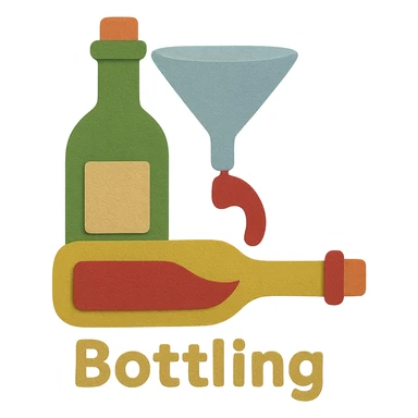 Add the English text 'Bottling' at the bottom of the icon in paper craft style with no background. sticker