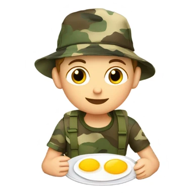 military boy in camouflage hat eating eggs and bacon  sticker