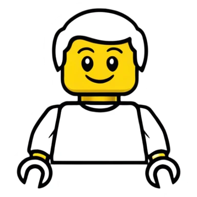 A cute Lego-style minifigure head with a happy expression sticker