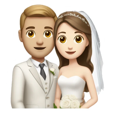 Bride and groom with brown hair, brown eyes, and pale skin sticker