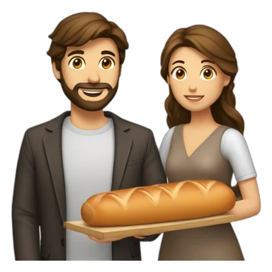Homme brun avec barbe qui propose baguette à une femme brune sticker
