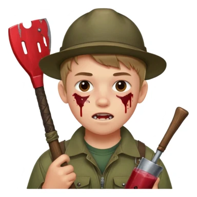 13 y/o Brian robeson at the beginning of Hatchet
determined, has hatchet, self-reliant, observant survivalist, berry juice on mouth, bug bites on face, white boy sticker
