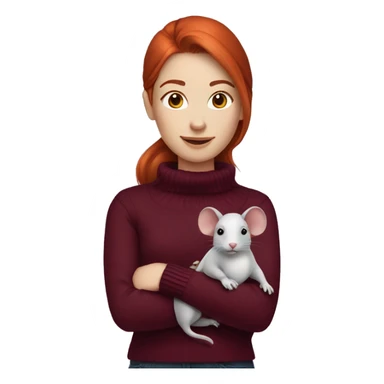redhead girl with Dyson styling in burgundy sweater with rat on her shoulder sticker