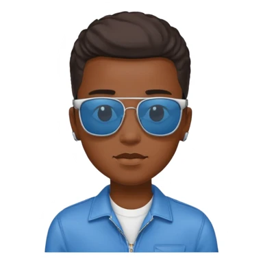 Un garçon noir avec des lunettes de soleil un peu bleu avec un cadran plutôt carré et SANS QU’ON VOIT SES YEUX. Et au dessus de sa tête il y a écrit BOUSS sticker