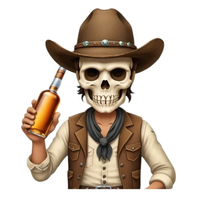 A rough and tumble cowboy with a 6 shooter and a bottle of whiskey. From the view of a bird looking down on the cowboy. Make the graphics dark and gritty in the style of your beeding skull art. sticker