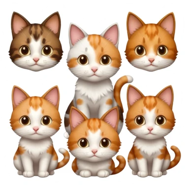 3 small cats different colours including brown tabby and white, patchy calico, and ginger and white sticker