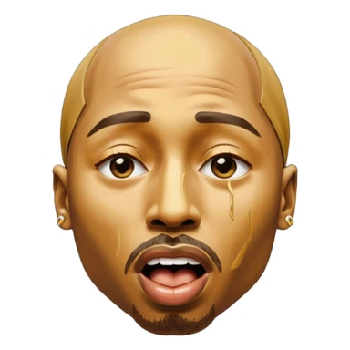 tupac but he's made of gold but he's also in an unbearable amount of pain, he has a really pained expression, his mouth is wide opened and his eyes are closed sticker