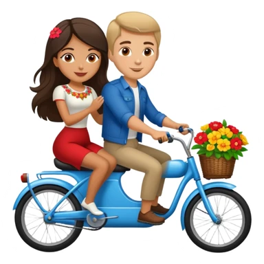 Latina girl with russian man riding a two seater bike with flowers  sticker
