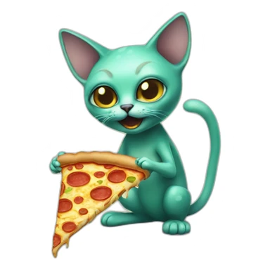 alien cat eating pizza sticker