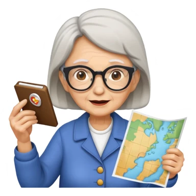 tourist old woman with glasses holding map sticker
