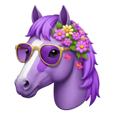 Purple horse wearing sunglasses and flowers on hair, bust up
 sticker