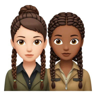 white woman brunette with a pixie hairstyle and black woman with long braids with masculine clothes sticker