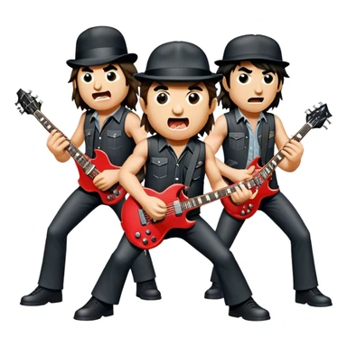 Cinematic Realistic AC/DC Band Emoji, depicted as a high-energy rock ensemble with electrifying stage presence and gritty textures, rendered with bold vibrant lighting that captures the raw power and rebellious spirit of their music. sticker