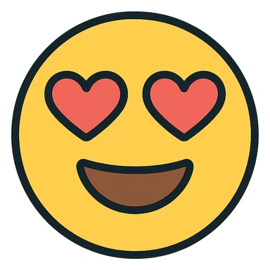 cute loving emoji with heart eyes, smiling, soft colors, simple and friendly sticker