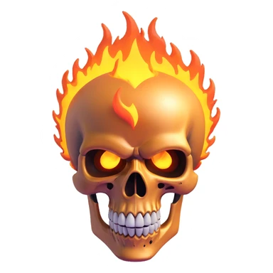 close-up of Ghost Rider's flaming skull with intense expression, 3D style sticker