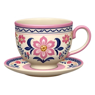 Pink white & beige Talavera tea cup sticker