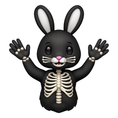 Emoji tête de peluche Lapin squelette noire qui fait bonjour de la main  sticker