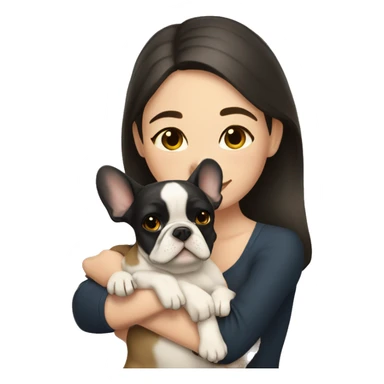 dark haired girl hugging beige french bulldog sticker