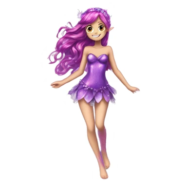 Tecna adult fairy of technology her enchantix fairy purple sparkling two-piece clothing and fairy enchantix wings and long dark pink hair in from winx club. Lots of sparkles and fairydust. Full body pic and full fairy bliss sticker