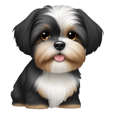 Shih tzu black puppy, yorkie coloring with light colored eyebrows. Round face, short ears  sticker
