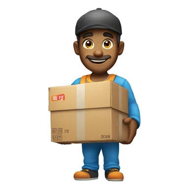 genie  as delivery boy  in his hand on the parcel  sticker