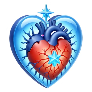 A translucent 3D heart with a sci-fi blue star inside sticker