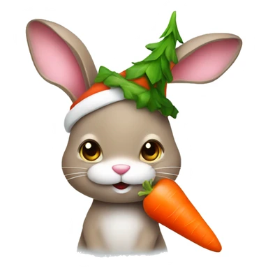 Bunny wearing Xmas hat and carrot sticker