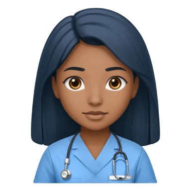 pretty brown skin nurse with long black hair and slanted brown eyes in light blue scrubs sticker