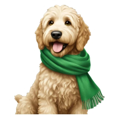 Golden doodle wearing  green scarf sticker